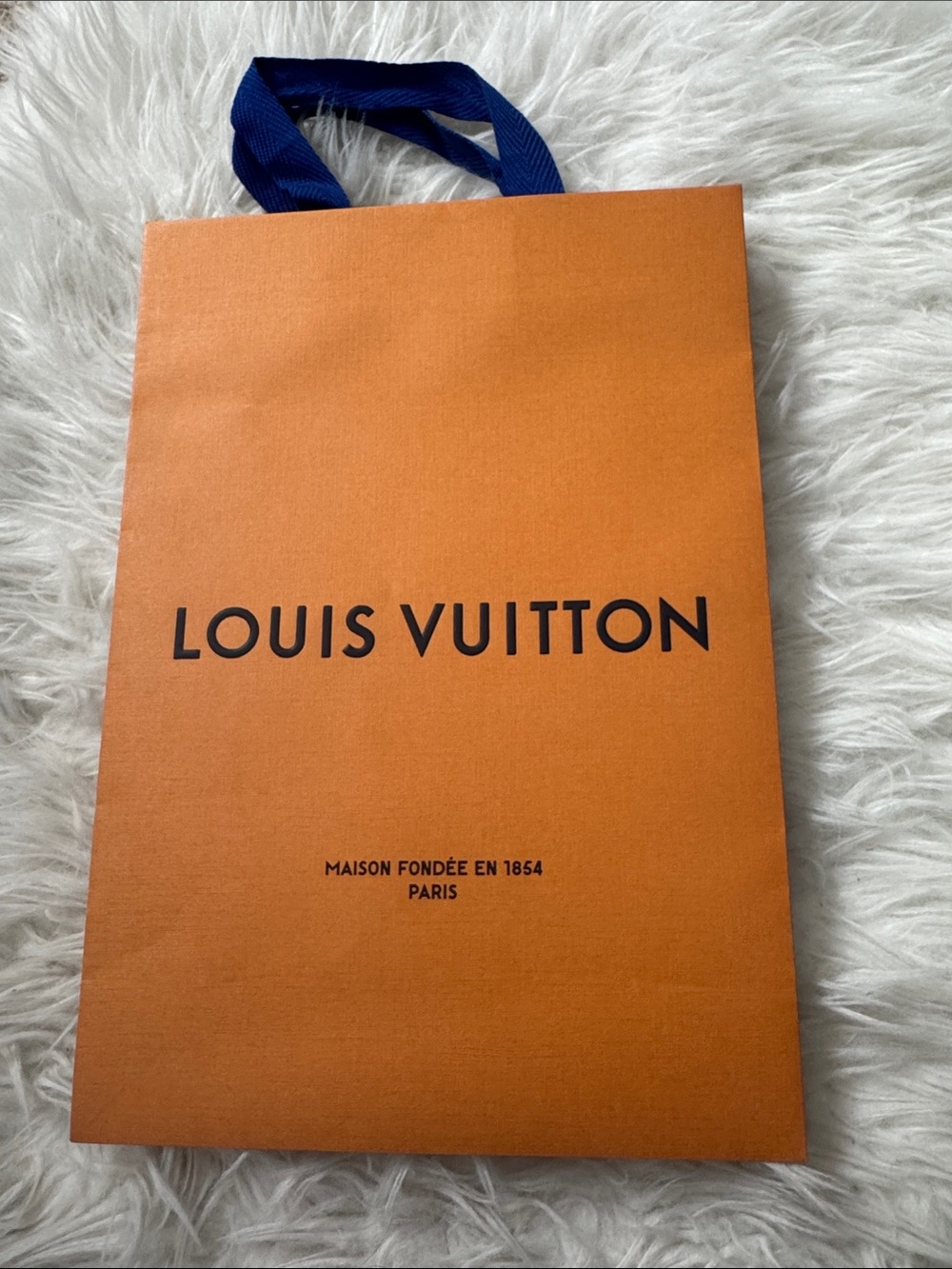 Louis Vuitton Orange Shopping Bag with Blue Ribbon Handles
